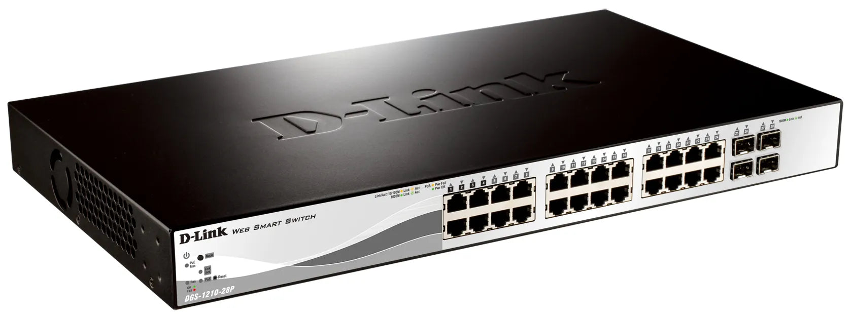 D-Link DGS-1210-28P, Managed, L2, Full duplex, Power over Ethernet (PoE), Rack mounting, 1U