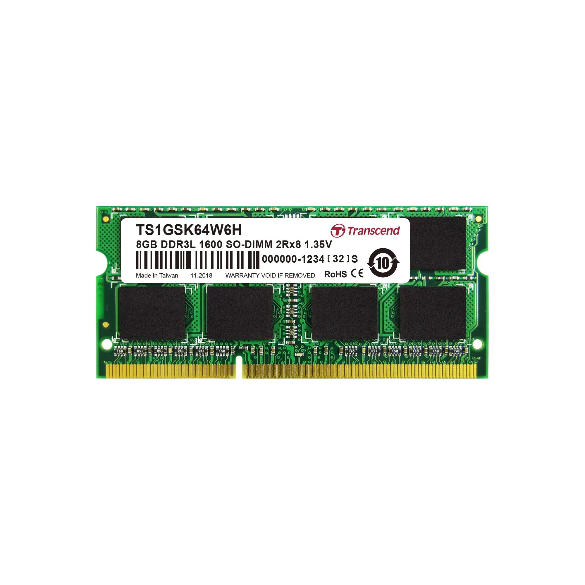 Transcend DDR3-1600 SO-DIMM 8GB, 8 GB, 1 x 8 GB, DDR3, 1600 MHz, 204-pin SO-DIMM