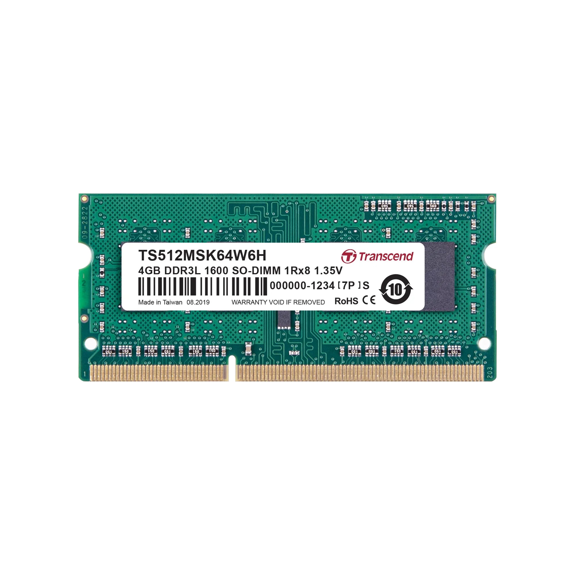 Transcend DDR3-1600 SO-DIMM 4GB, 4 GB, 1 x 4 GB, DDR3, 1600 MHz, 204-pin SO-DIMM, Green