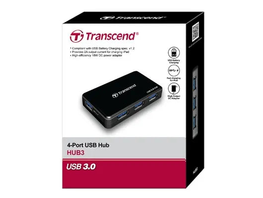 Transcend HUB3, USB 3.2 Gen 1 (3.1 Gen 1) Type-A, 5000 Mbit/s, Black, CE, FCC, BSMI, 5 - 12 V, Windows 10,Windows 10 Education,Windows 10 Education x64,Windows 10 Enterprise,Windows 10...