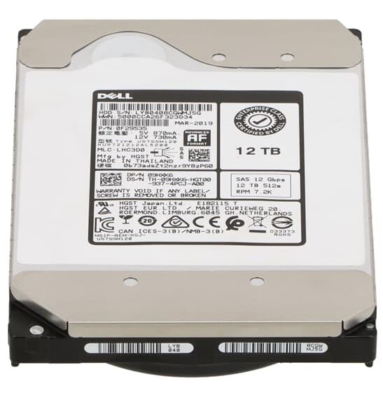 12TB Dell Enterprise (09HXK6), SAS-2 (12Gbps), LFF 3.5'', 7.2K, 512e HGST HUH721212AL5200, Hard Disk Drive