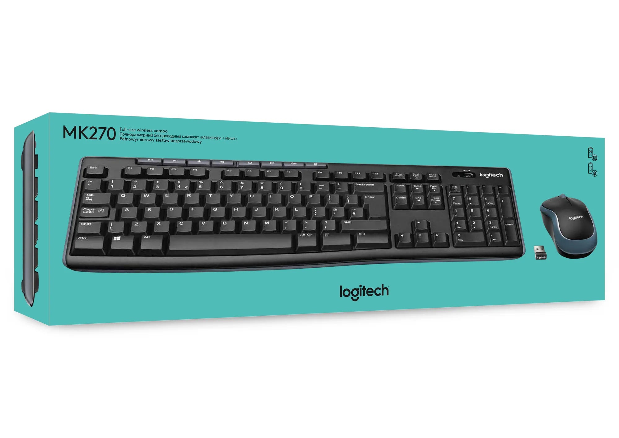 Logitech LGT-MK270-US, Standard, Wireless, RF Wireless, QWERTY, Black, Mouse included