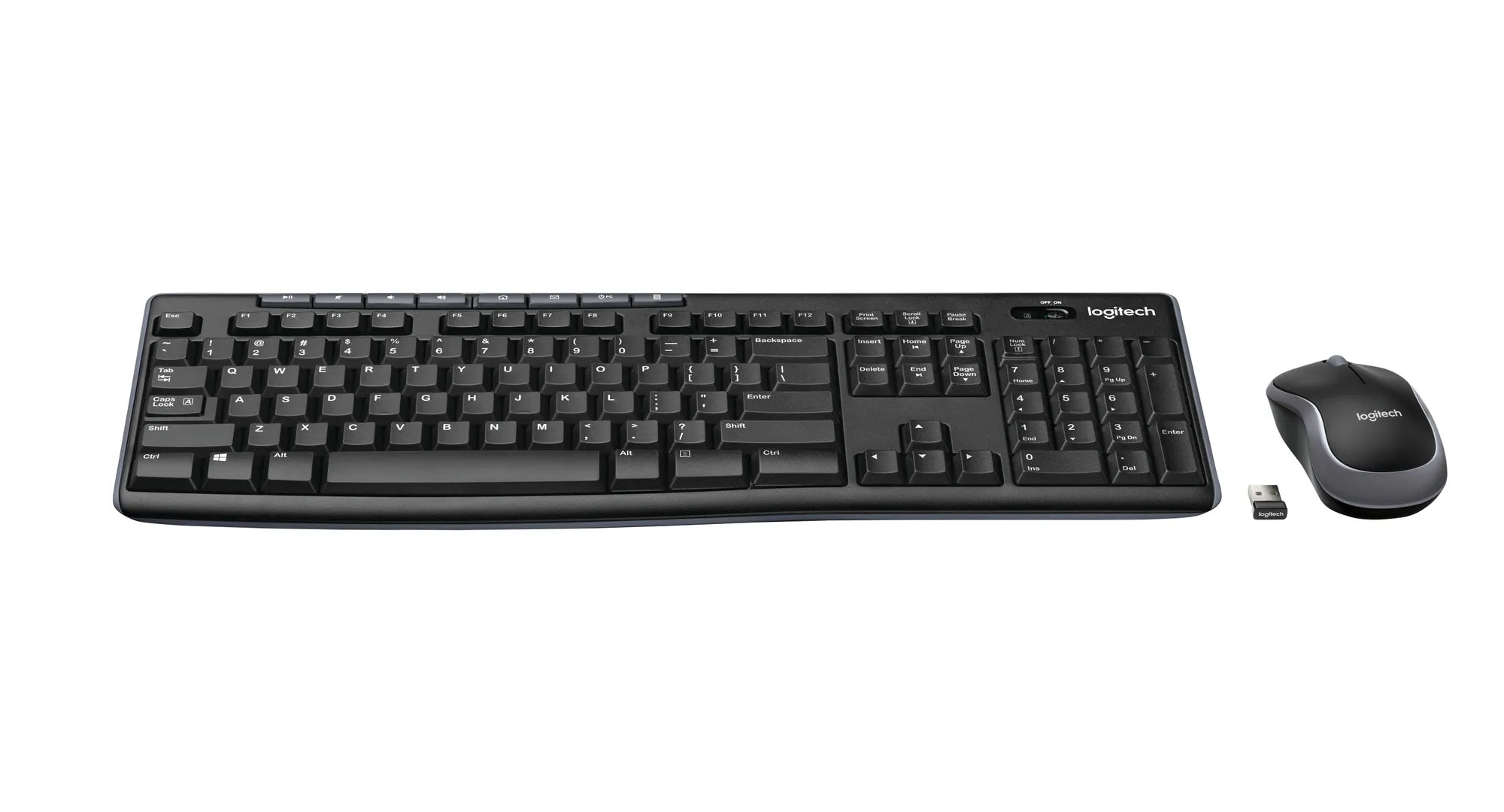 Logitech LGT-MK270-US, Standard, Wireless, RF Wireless, QWERTY, Black, Mouse included