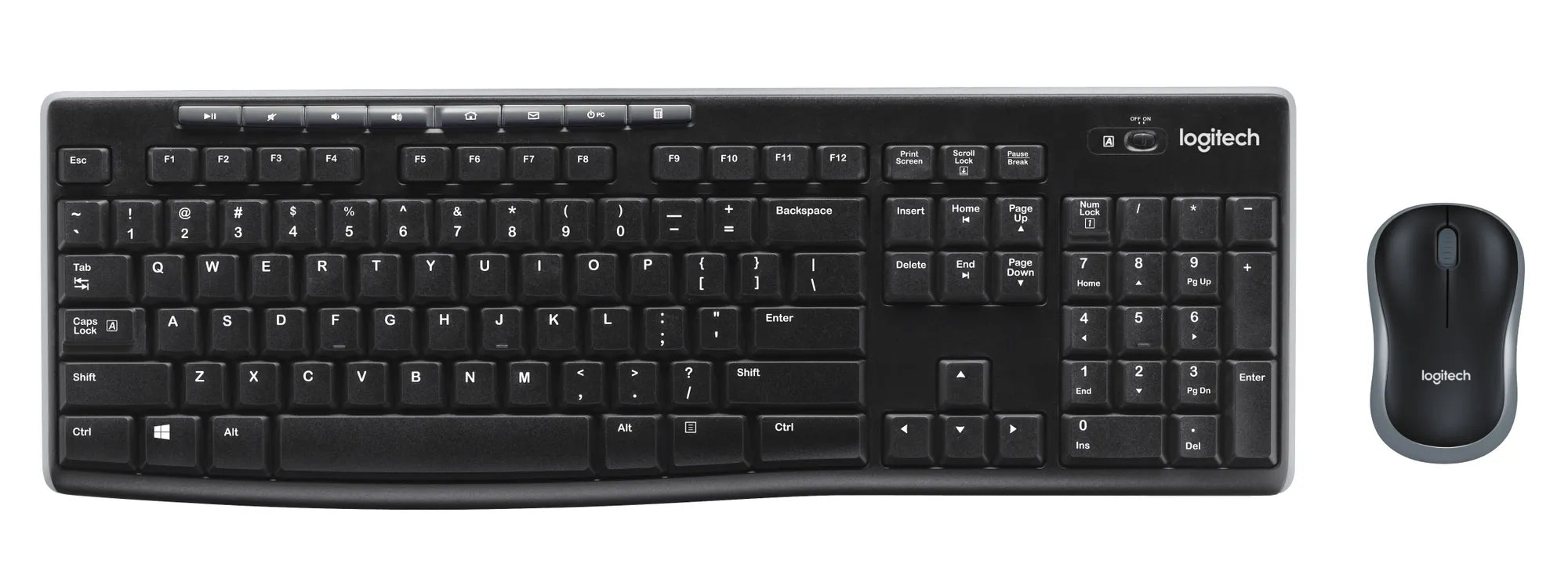 Logitech LGT-MK270-US, Standard, Wireless, RF Wireless, QWERTY, Black, Mouse included