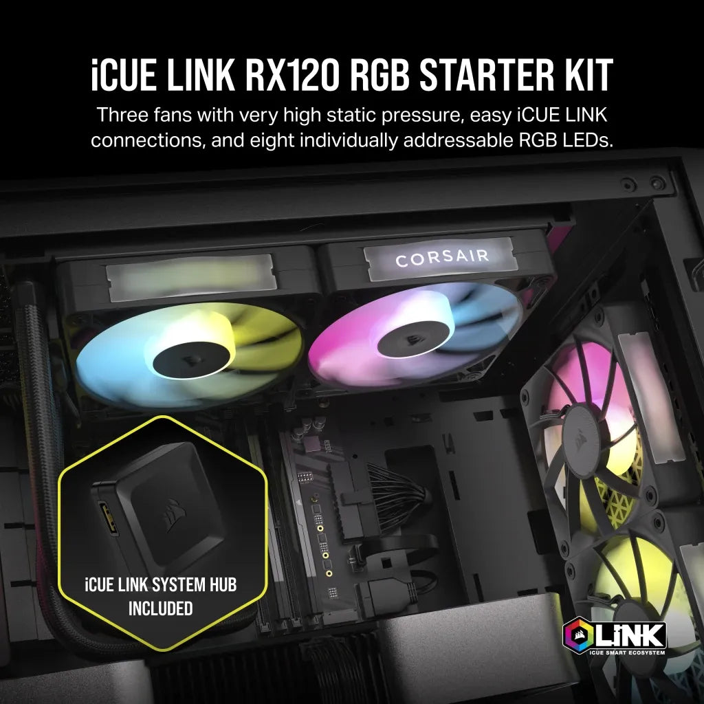 Corsair iCUE LINK RX120 RGB, Fan, 12 cm, 400 RPM, 2100 RPM, 36 dB, 73.5 cfm