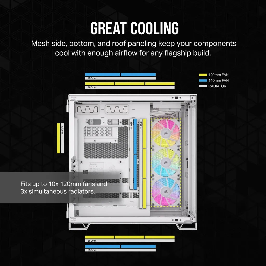 Corsair iCUE LINK 6500X RGB, Midi Tower, PC, White, ATX, 120,140,240,280,360 mm, 2.5,3.5"