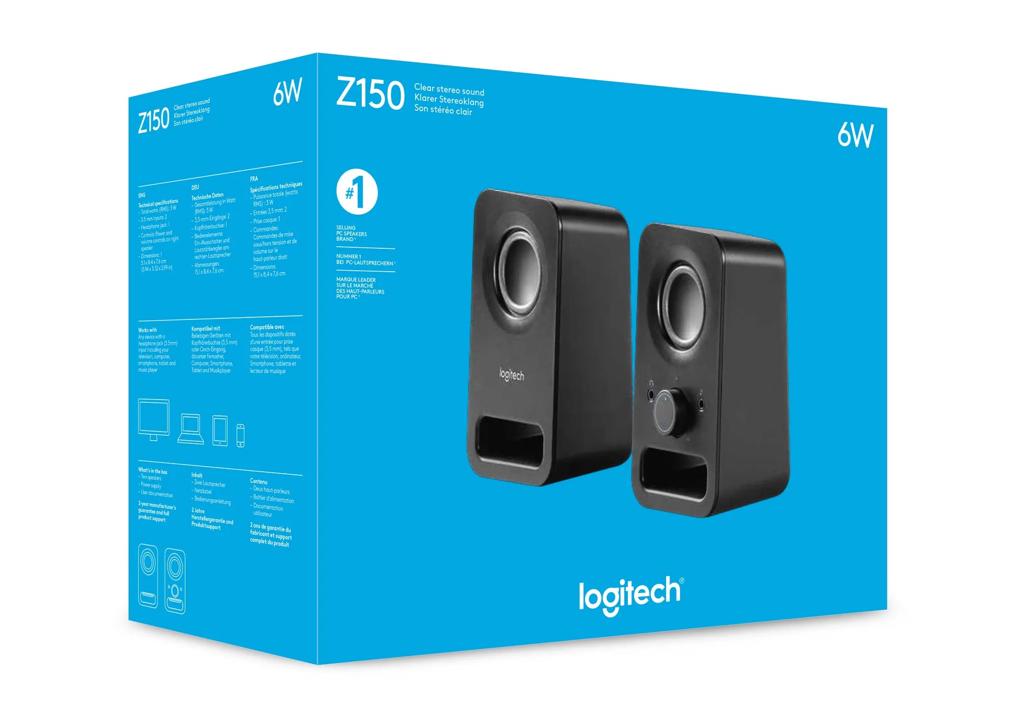 Logitech Z150, 2.0 channels, Wired, 6 W, Black