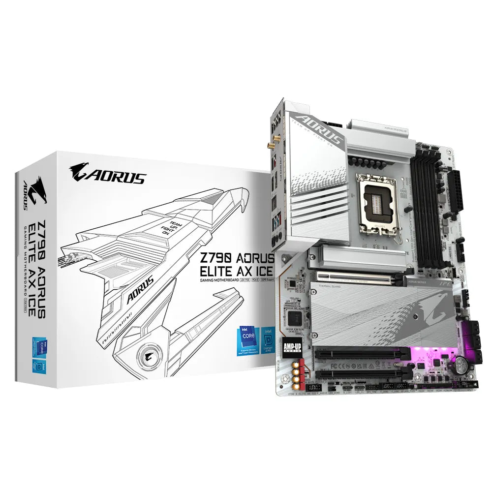 Gigabyte Z790 AORUS ELITE AX ICE Motherboard - Supports Intel Core 13th CPUs, 16+1+2 Phases Digital VRM, up to 7600MHz DDR5, 4xPCIe 4.0 M.2, Wi-Fi 6E, 2.5GbE LAN , USB 3.2 Gen 2, Intel, LGA 1700, Intel® Celeron®, Intel® Core™ i3, Intel® Core™ i5, Intel® Core™ i7, Intel® Core™ i9,..., LGA 1700, 192 GB, DDR5-SDRAM