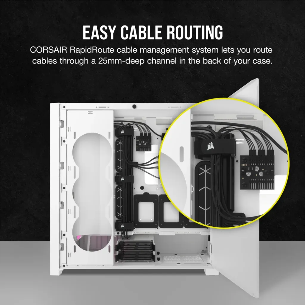 Corsair iCUE 5000D RGB Airflow, Midi Tower, PC, White, ATX, EATX, micro ATX, Mini-ITX, Plastic, Steel, Tempered glass, Gaming