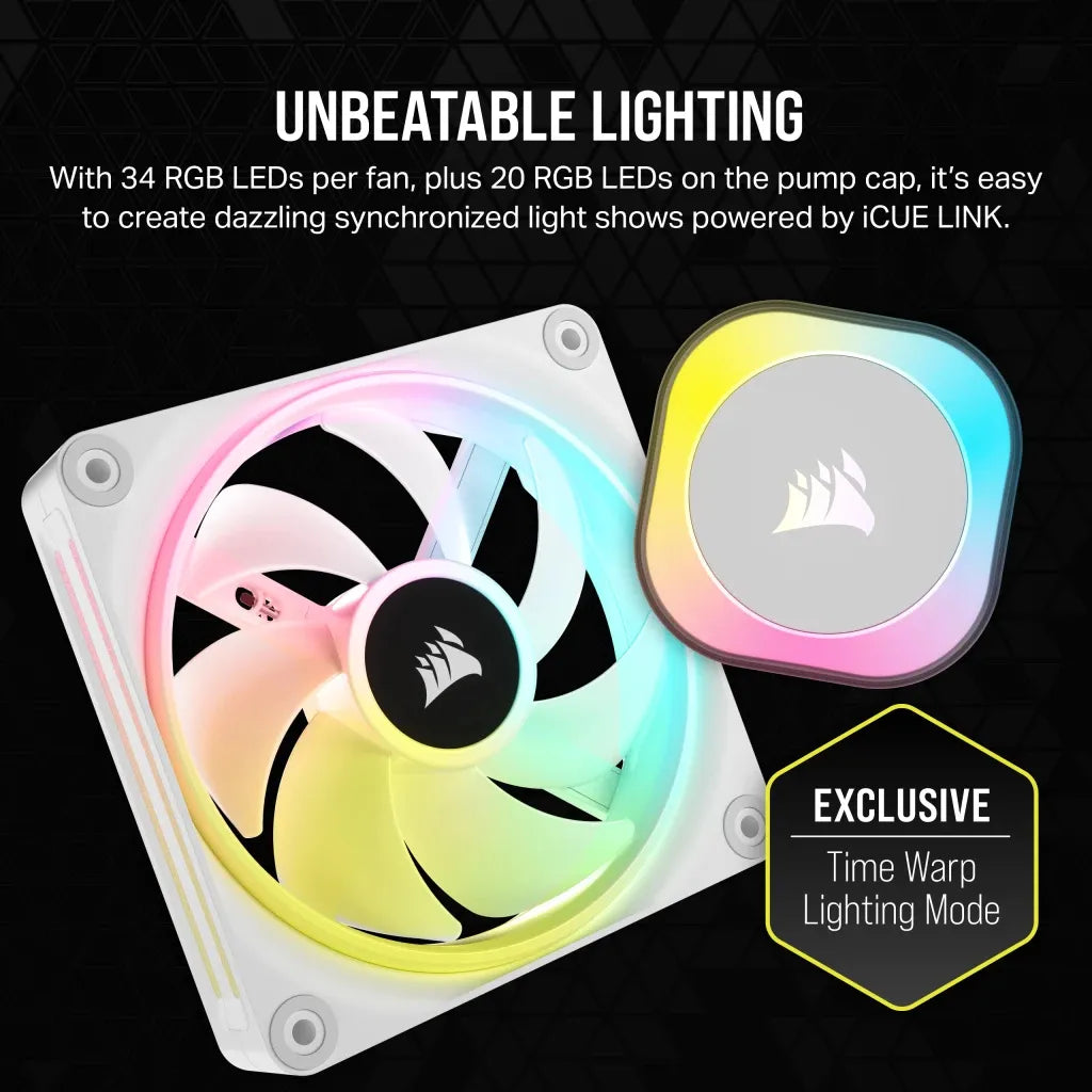 CORSAIR iCUE LINK H150i RGB Liquid CPU Cooler - QX120 RGB Fans - White - 360mm Radiator - Fits Intel® LGA 1700; AMD® AM5 - Hub I