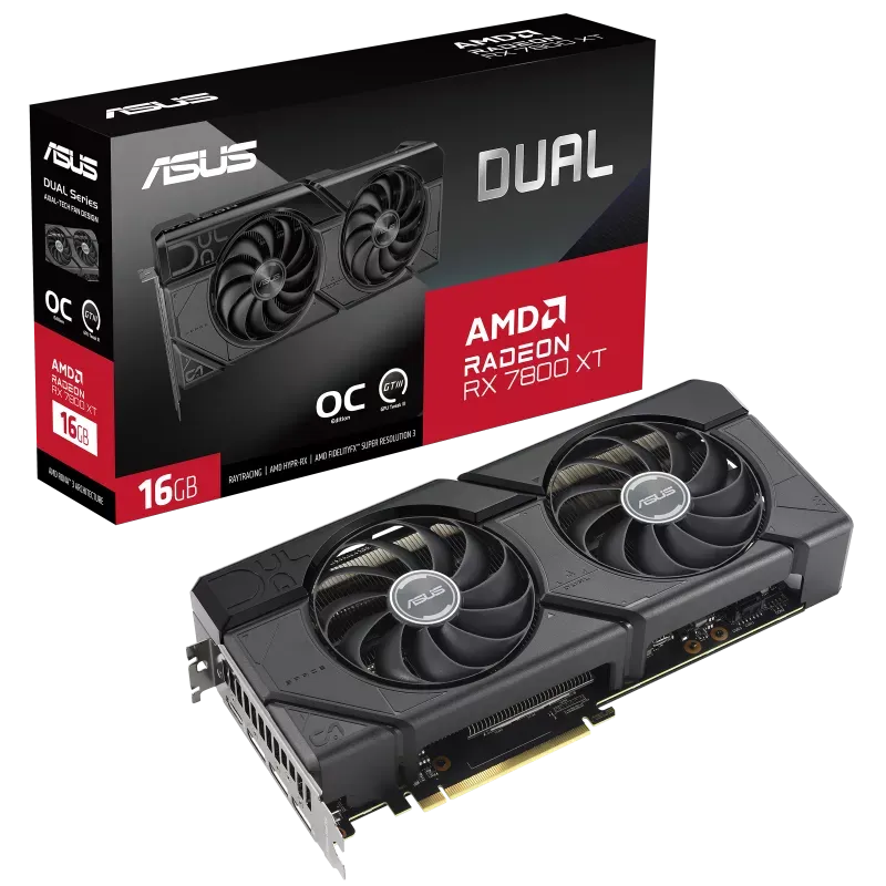 ASUS Dual -RX7800XT-O16G, Radeon RX 7800 XT, 16 GB, GDDR6, 256 bit, 7680 x 4320 pixels, PCI Express 4.0