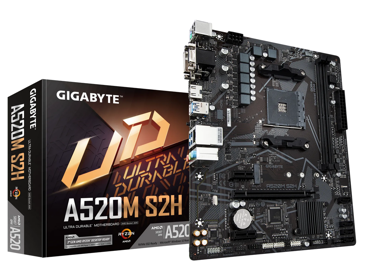 GIGABYTE Motherboard AMD A520M-S2H  for 3rd/4th/5th Generation AMD Ryzen™ processors; 2x Dual DDR4; 1x M2; HDMI; DVI; VGA.