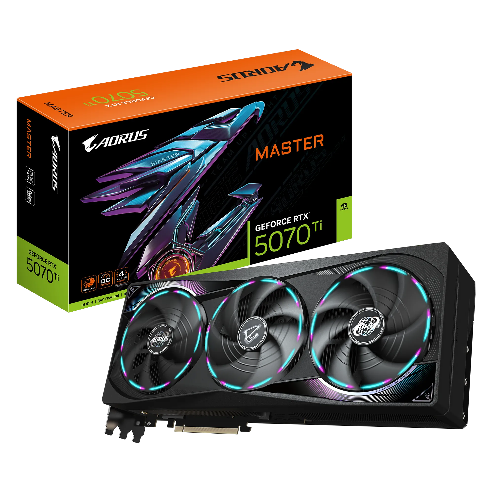 GIGABYTE AORUS GeForce RTX 5070 Ti MASTER 16G Graphics Card - 16GB GDDR7, 256bit, PCI-E 5.0, 2670 MHz Core Clock, 3 x DP 2.1a, 1 x HDMI 2.1b, NVIDIA DLSS 4, GV-N507TAORUS M-16GD, GeForce RTX 5070 Ti, 16 GB, GDDR7, 256 bit, 7680 x 4320 pixels, PCI Express x16 5.0