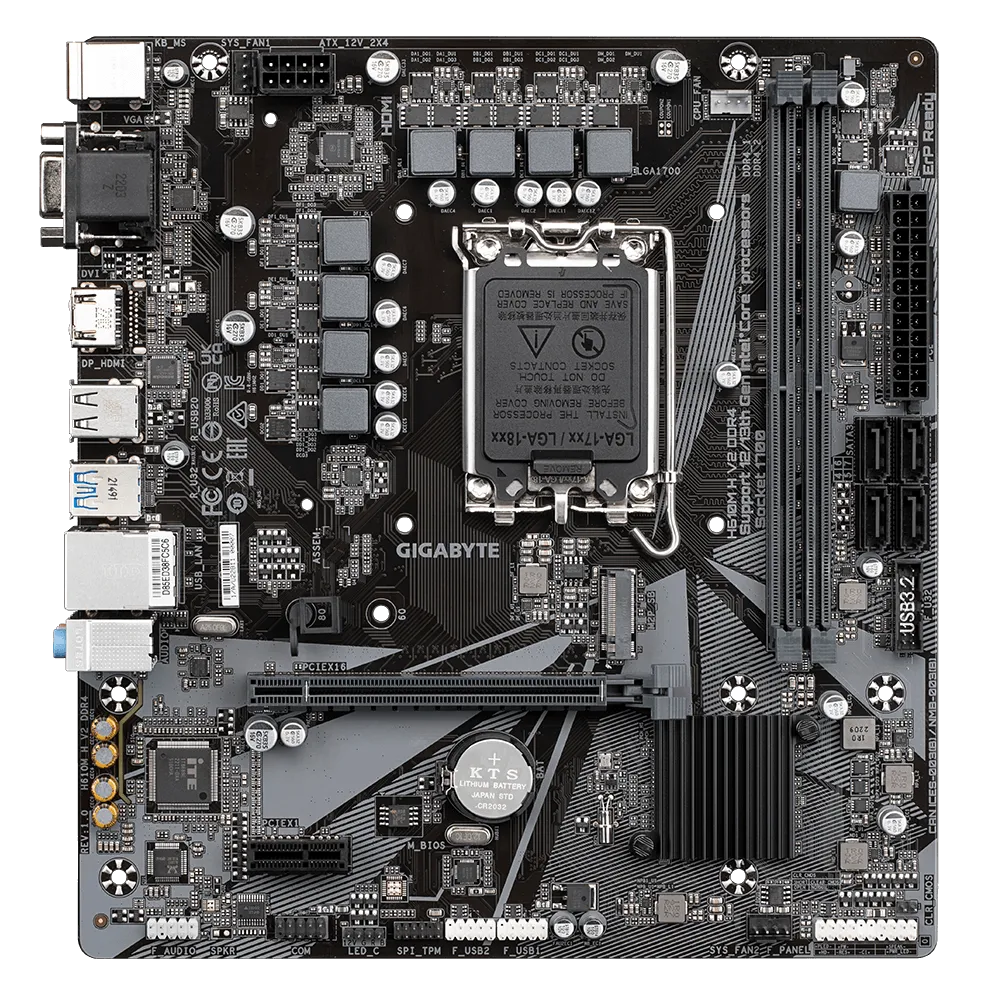 GIGABYTE Intel® H610 Chipset for LGA 1700; 2x DDR5; 1x M2; D-Sub/HDMI; mATX. 