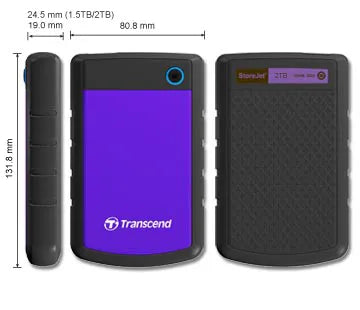 Transcend StoreJet 25H3P (USB 3.0), 2TB, 2000 GB, 2.5", 3.2 Gen 1 (3.1 Gen 1), Black,Violet