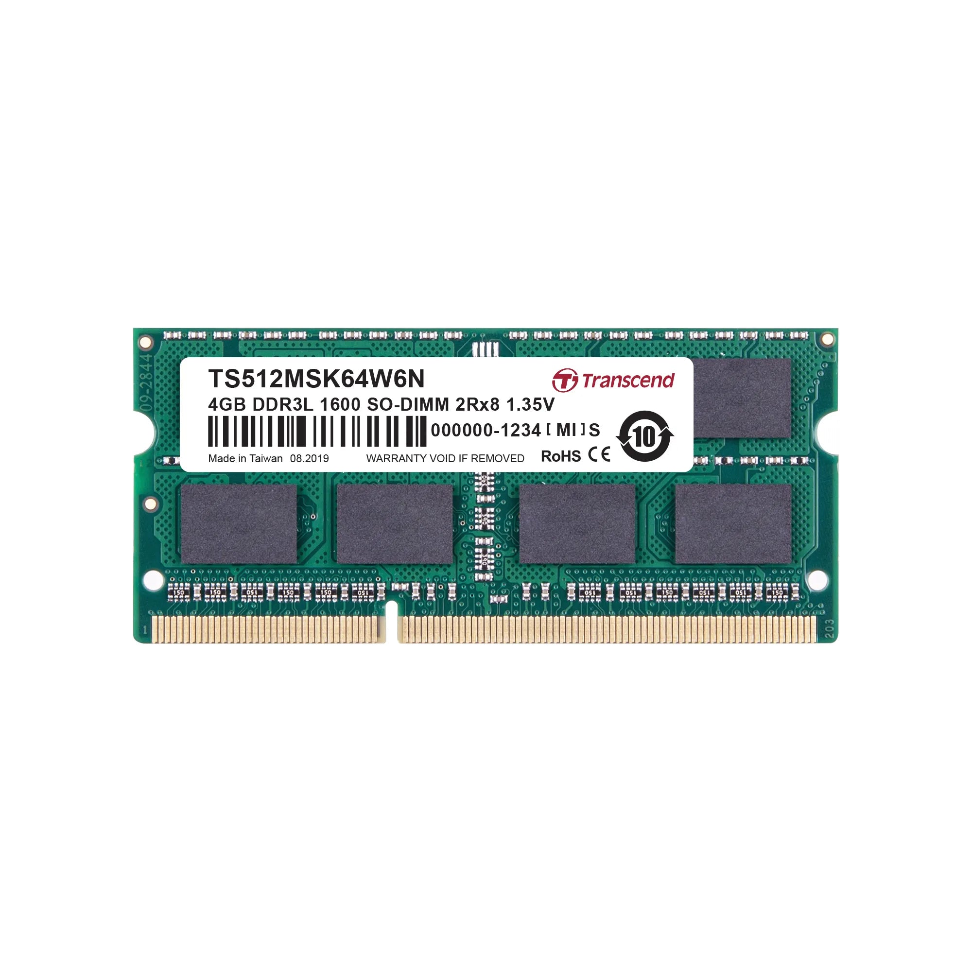 Transcend DDR3-1600 SO-DIMM 4GB, 4 GB, 1 x 4 GB, DDR3, 1600 MHz, 204-pin SO-DIMM, Green