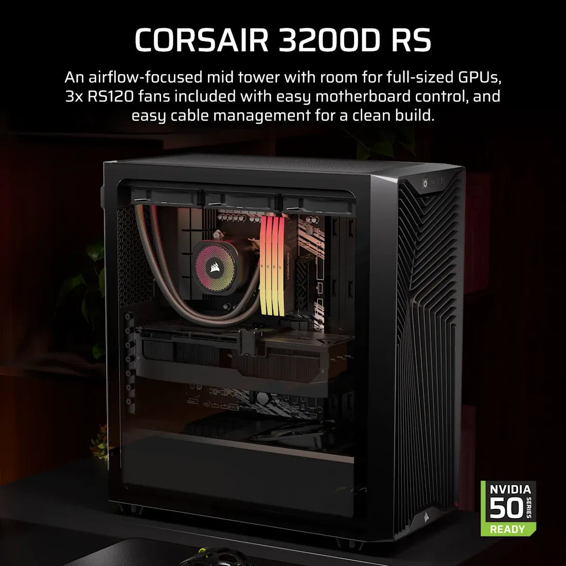 3200D RS Mid-Tower PC Case; 3x RS120 fans incl - White.