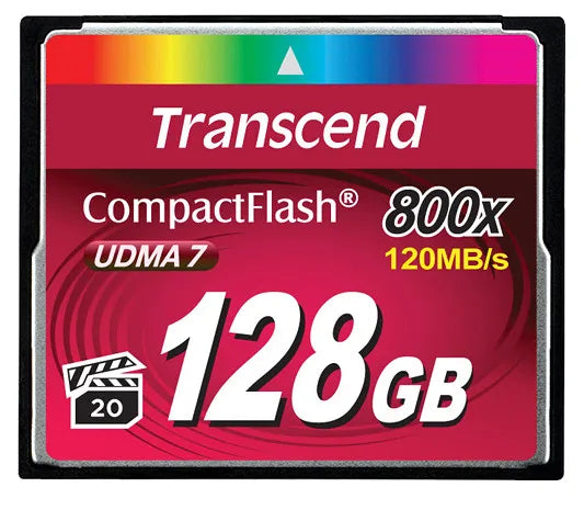 Transcend 128GB 800x CF, 128 GB, CompactFlash, MLC, 120 MB/s, 60 MB/s