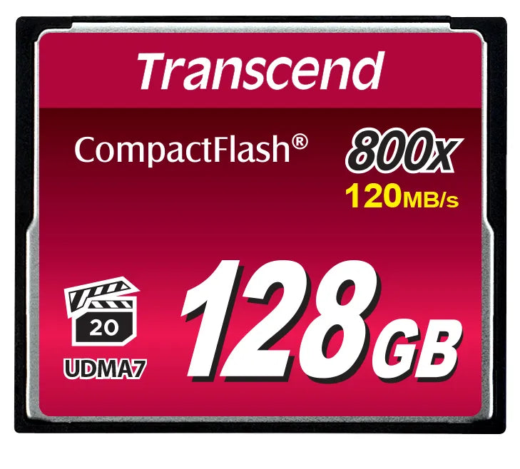 Transcend CompactFlash 800x 128GB, 128 GB, CompactFlash, MLC, 120 MB/s, 60 MB/s, Black