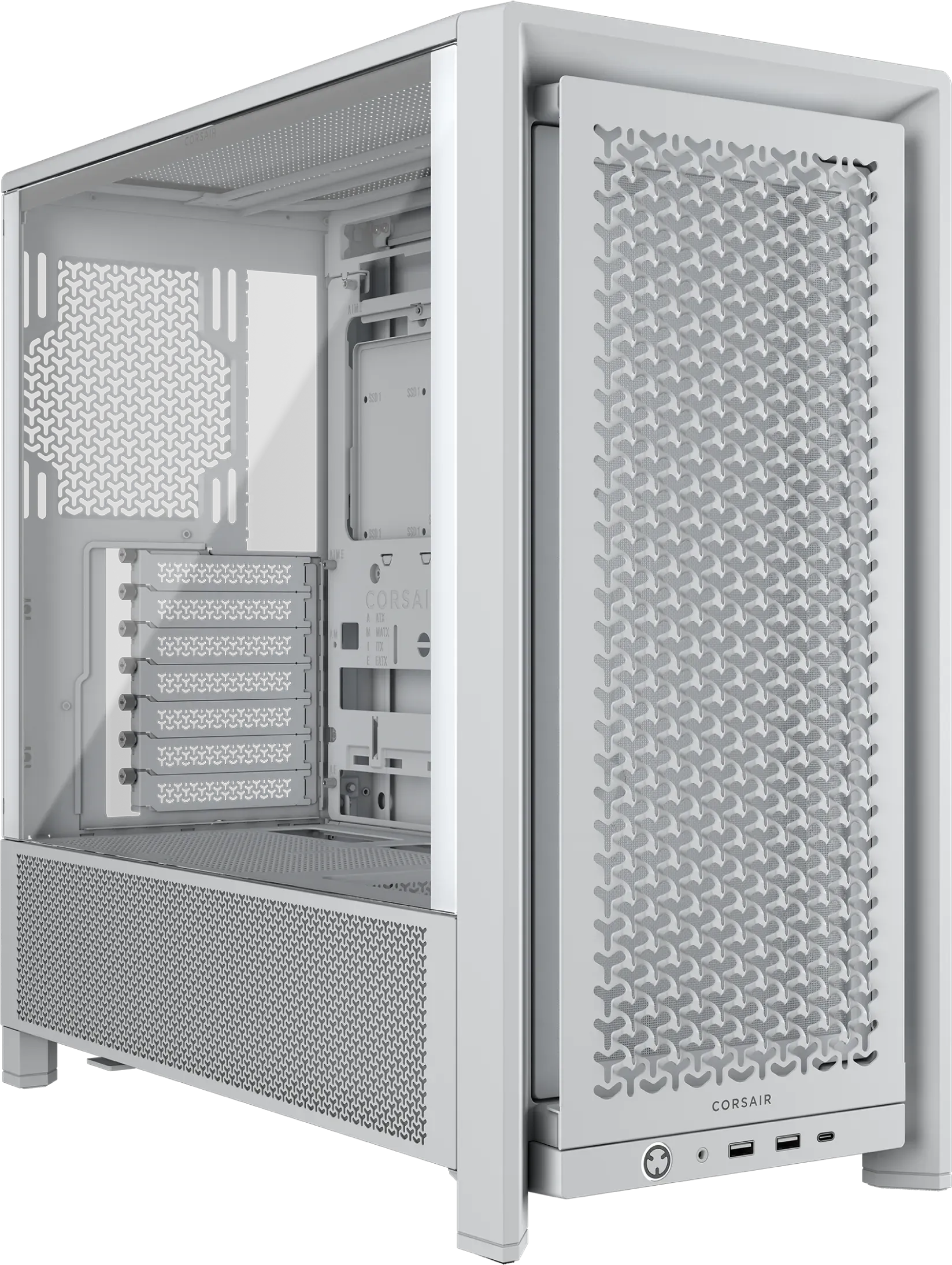 Corsair FRAME 4000D, Midi Tower, PC, White, ATX, EATX, micro ATX, Mini-ITX, Plastic, Steel, Tempered glass, Gaming