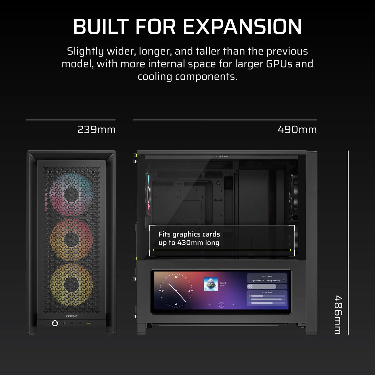 FRAME 4000D LCD RS ARGB Premium Mid-Tower PC Case; Includes 4x RS120 PWM ARGB Fans; XENEON EDGE; Black.