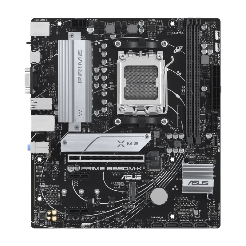 ASUS PRIME B650M-K, AMD, Socket AM5, AMD Ryzen™ 5, AMD Ryzen™ 7, AMD Ryzen 9 7th Gen, Socket AM5, DDR5-SDRAM, 96 GB