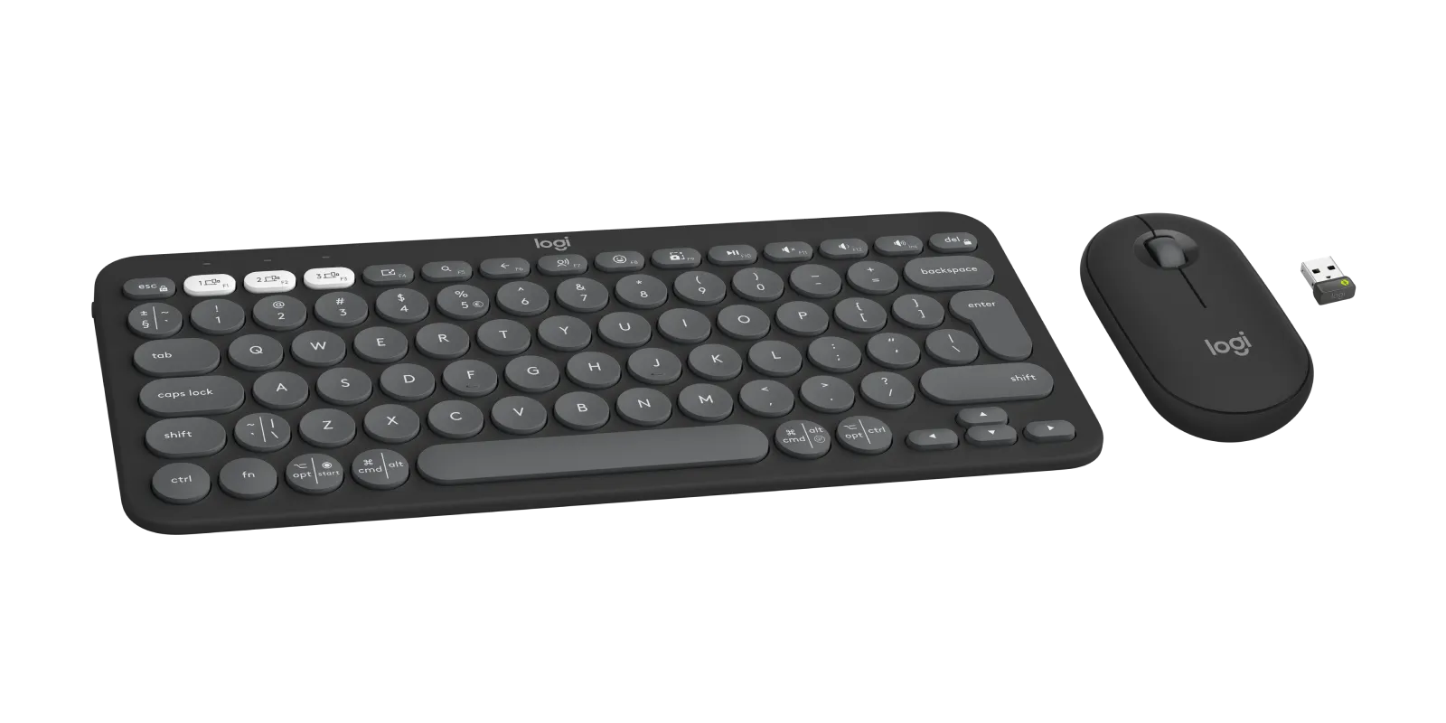 Logitech 920-012239, Wireless, RF Wireless + Bluetooth, Scissor key switch, QWERTY, Graphite, Mouse included