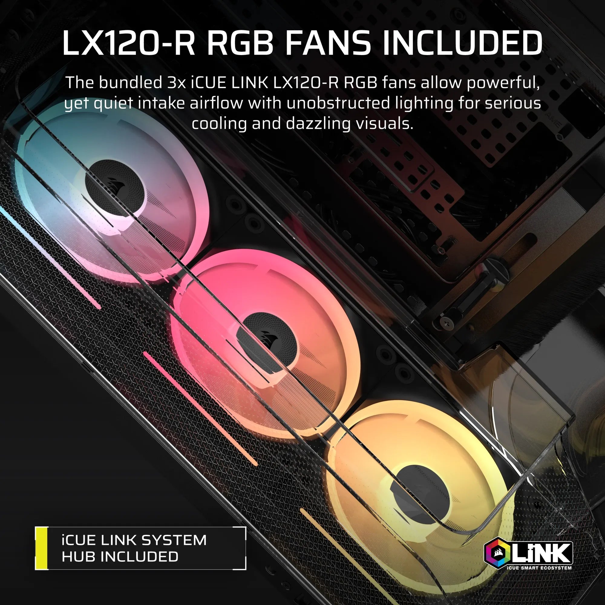 AIR 5400 LX-R RGB iCUE LINK Triple Chamber Mid-Tower PC Case ;3x Fans included;2x 2.5'' ; 1x 3.5'';  Black