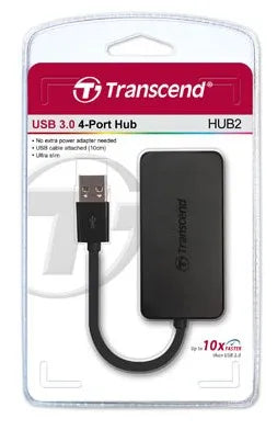 Transcend HUB2, USB 3.2 Gen 1 (3.1 Gen 1) Type-A, 5000 Mbit/s, Black, CE/FCC/BSMI/KC, USB, 5 V