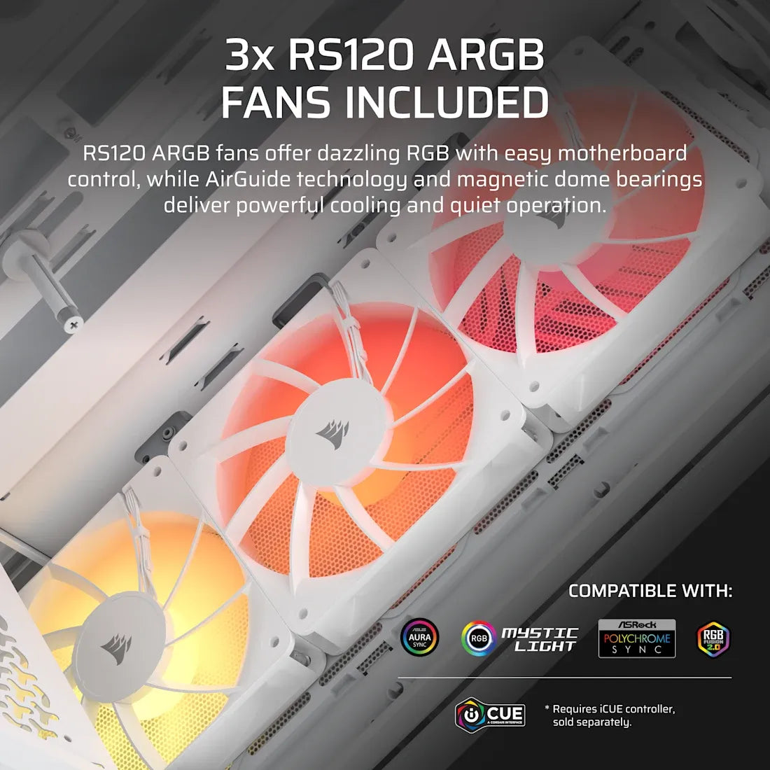 3200D RS ARGB Mid-Tower PC Case; 3x RS120 ARGB fans incl - White.