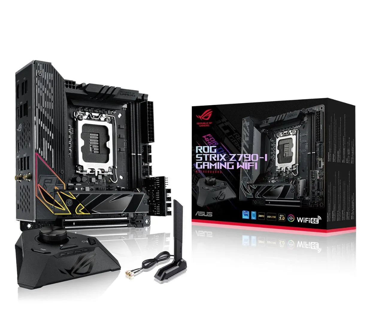 ASUS ROG STRIX Z790-I GAMING WIFI, AMD, LGA 1700, Intel® Celeron®, Intel® Core™ i3, Intel® Core™ i5, Intel® Core™ i7, Intel® Core™ i9,..., LGA 1700, DDR5-SDRAM, 64 GB