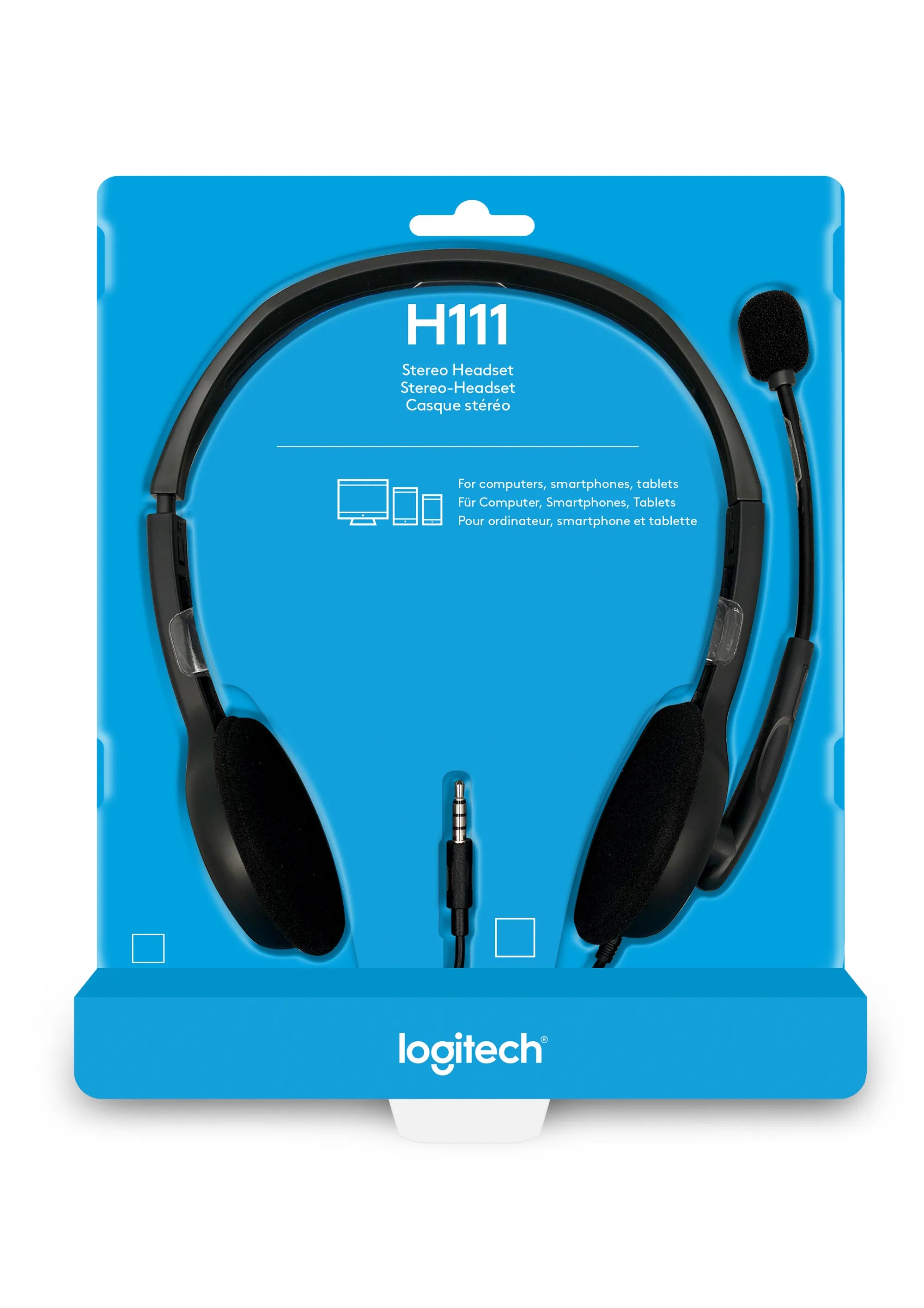 Logitech Headset H111 Analog Stereo Headset  One plug Noise Cancelling mic full stereo sound Flexible Rotating Boom Adjustable H