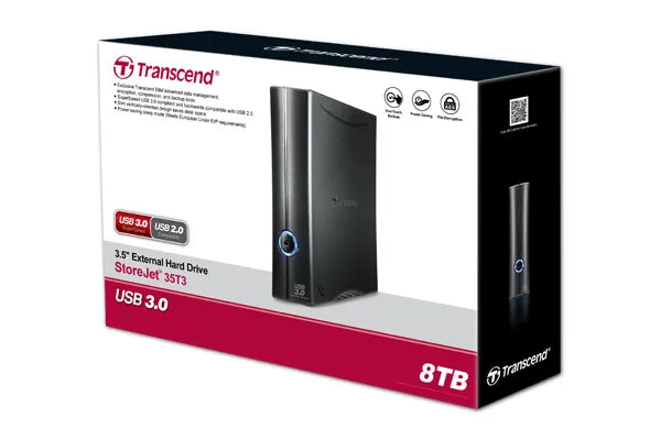 Transcend StoreJet 35T3 8TB, 8 TB, 3.5", 3.2 Gen 1 (3.1 Gen 1), Black