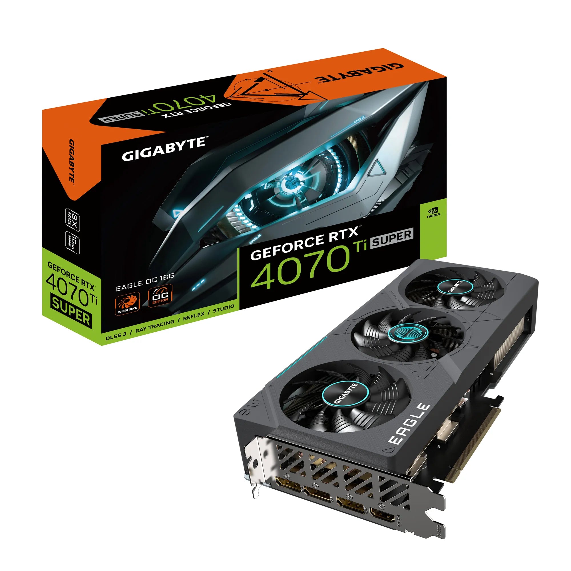 Gigabyte EAGLE GeForce RTX 4070 Ti SUPER OC 16G, GeForce RTX 4070 Ti SUPER, 16 GB, GDDR6X, 256 bit, 7680 x 4320 pixels, PCI Express 4.0