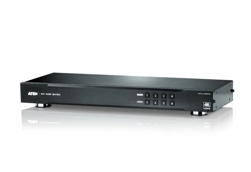 Aten VM0404HA, HDMI, 4 x HDMI Type A Female (Black), 4 x HDMI Type A Female (Black), Black, Metal, 60 Hz