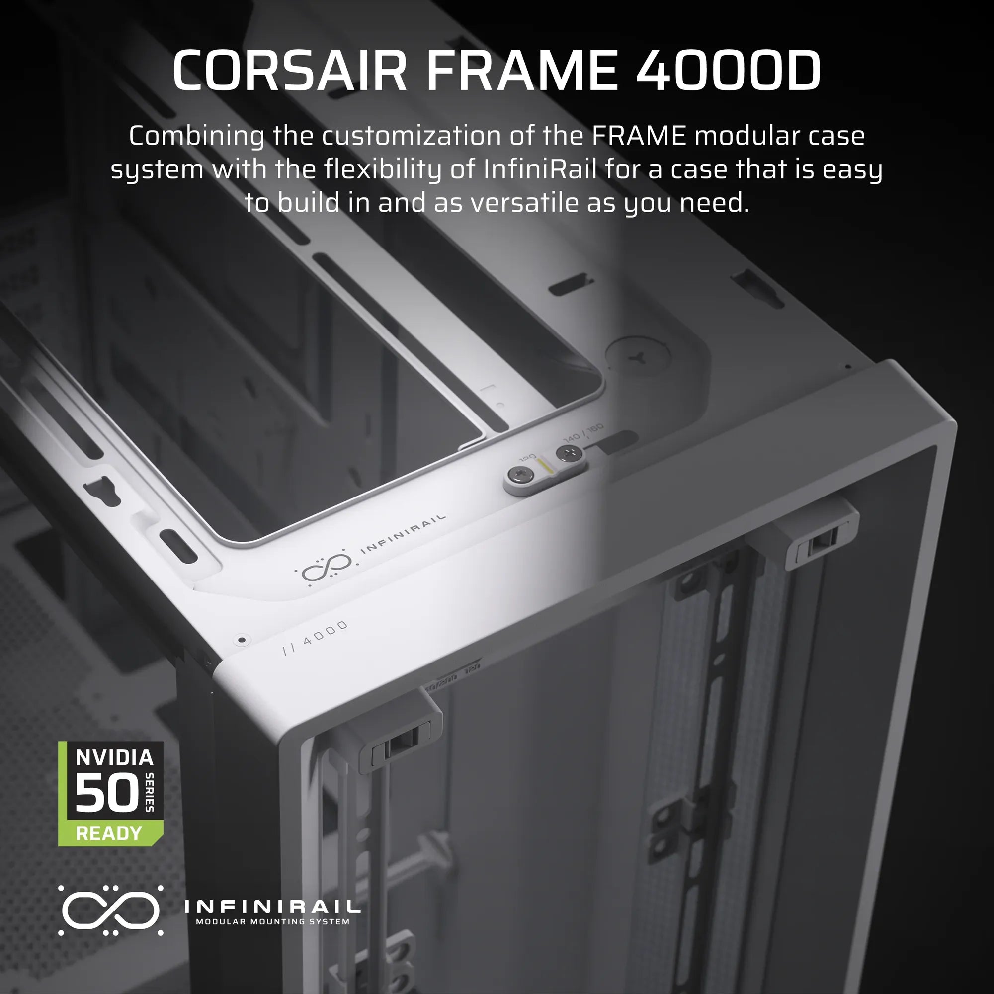 Corsair FRAME 4000D, Midi Tower, PC, White, ATX, EATX, micro ATX, Mini-ITX, Plastic, Steel, Tempered glass, Gaming