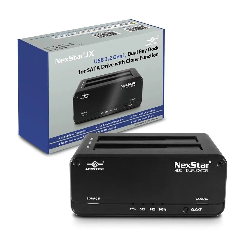 Vantec NexStar JX, HDD, SSD, Serial ATA, Serial ATA II, Serial ATA III, 2.5,3.5", 20 TB, USB 3.2 Gen 1 (3.1 Gen 1) Type-B, Black