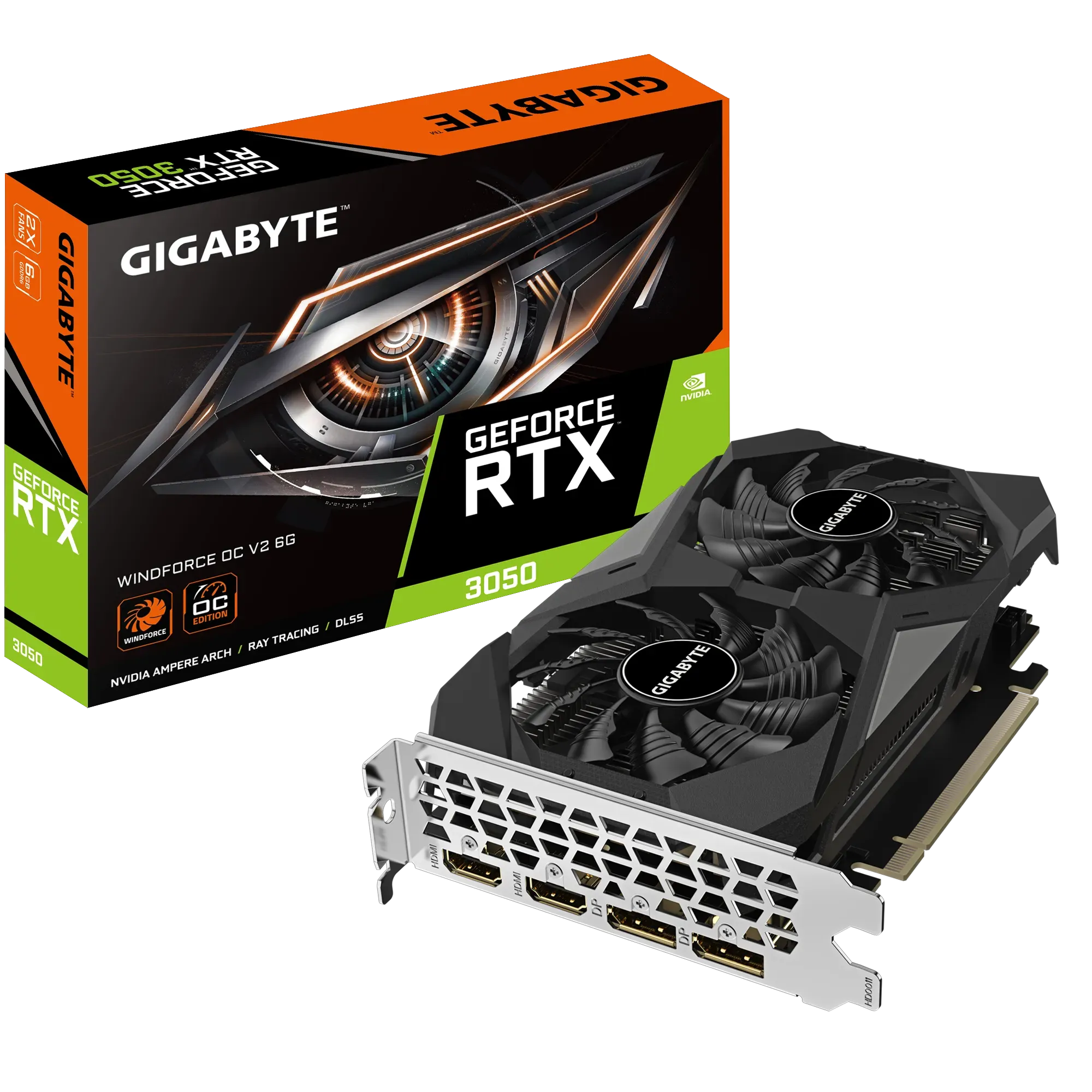 GIGABYTE GeForce RTX 3050 WINDFORCE OC V2 6G, GeForce RTX 3050, 6 GB, GDDR6, 96 bit, 7680 x 4320 pixels, PCI Express 4.0