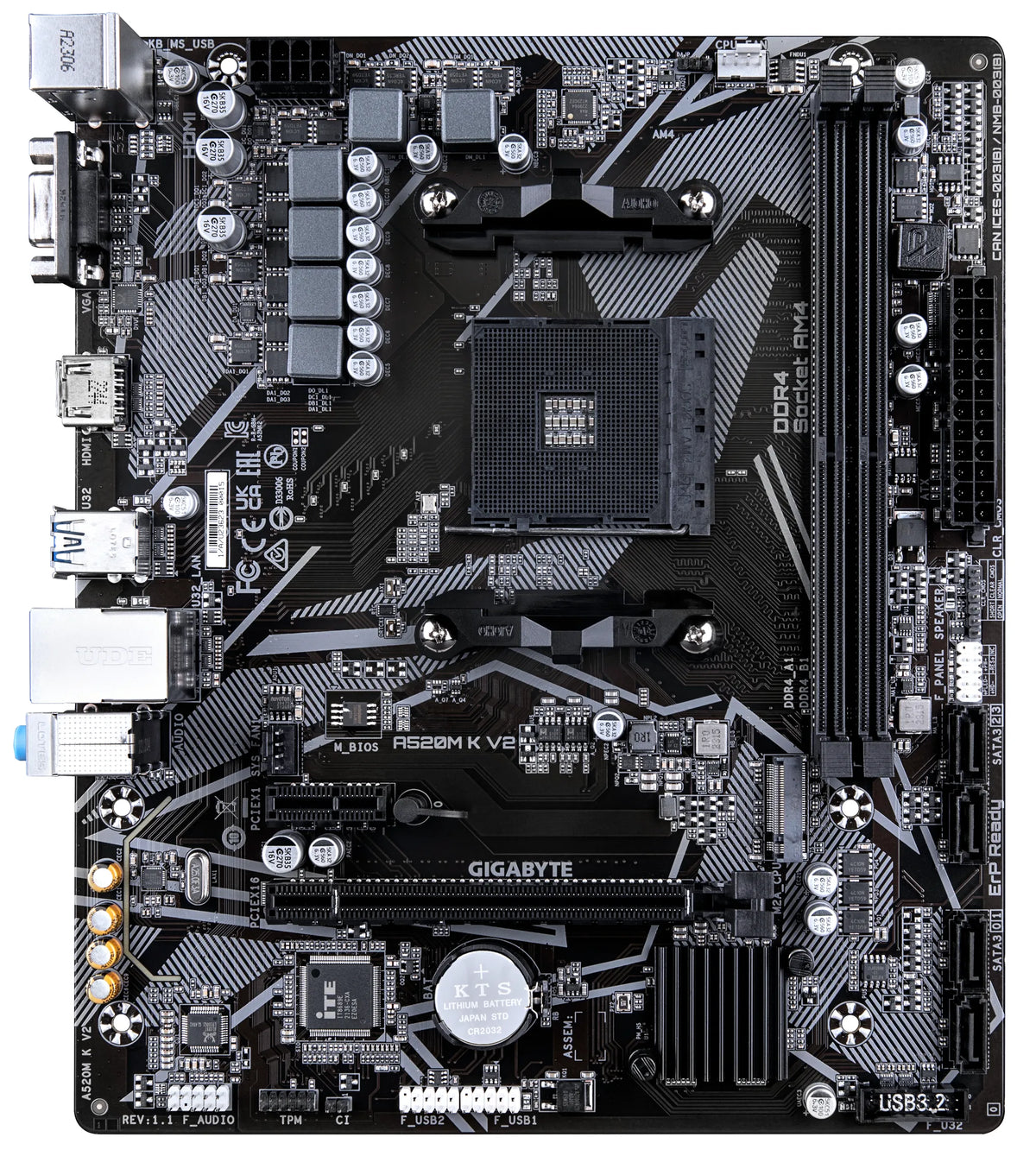GIGABYTE AMD A520M-K for 3rd/4th/5th Generation AMD Ryzen™ processors; 2x Dual DDR4; 1x M2; HDMI; VGA