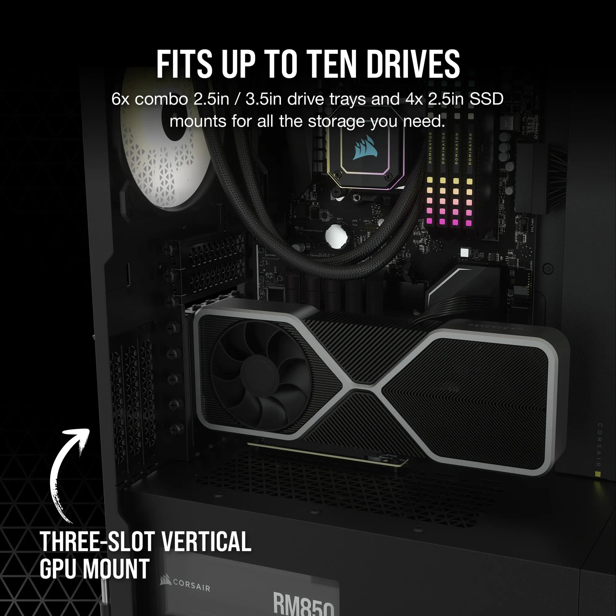 Corsair 7000D Airflow, Full Tower, PC, Black, ATX, EATX, micro ATX, Mini-ITX, Plastic, Steel, Tempered glass, Gaming