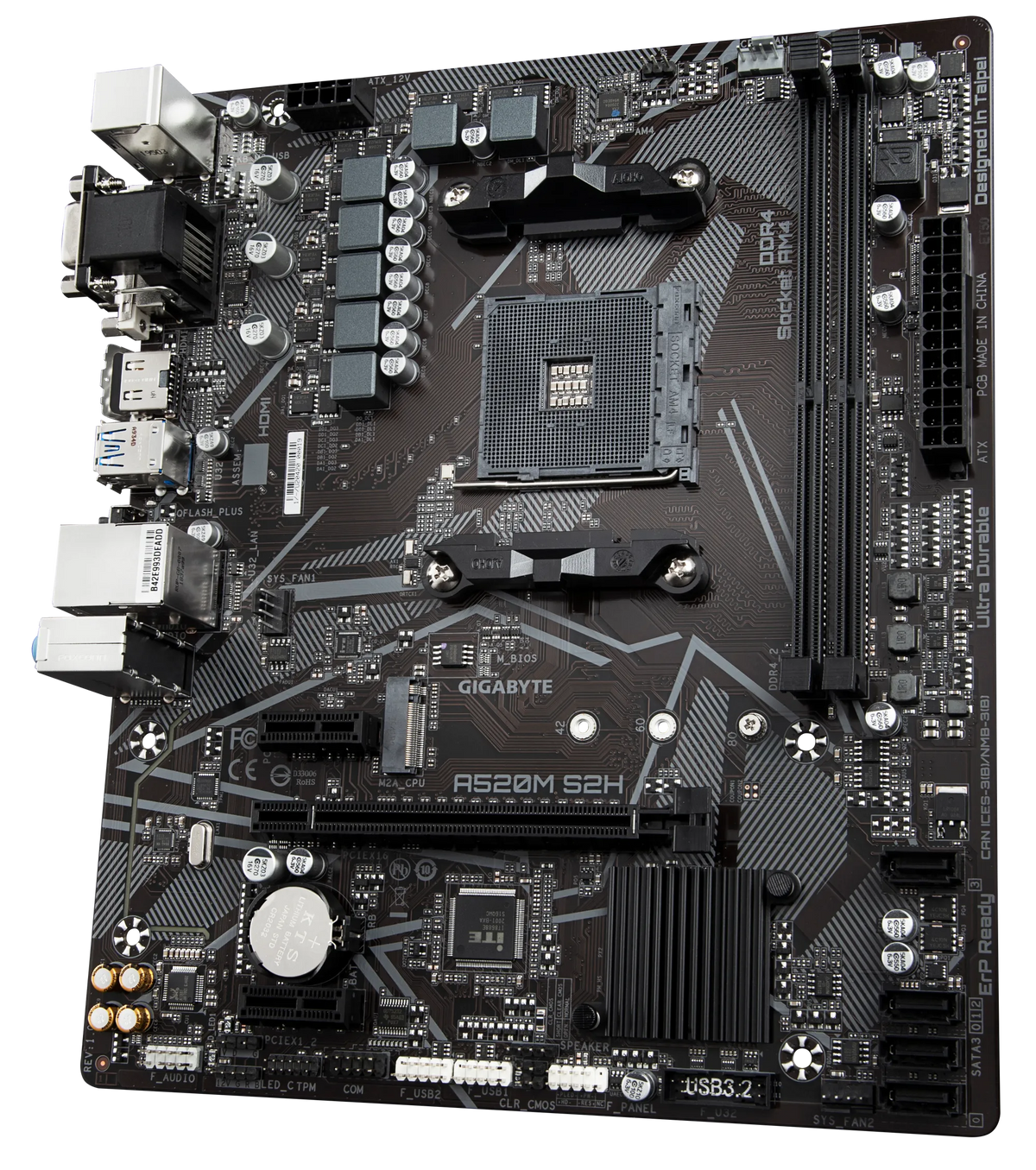 GIGABYTE Motherboard AMD A520M-S2H  for 3rd/4th/5th Generation AMD Ryzen™ processors; 2x Dual DDR4; 1x M2; HDMI; DVI; VGA.