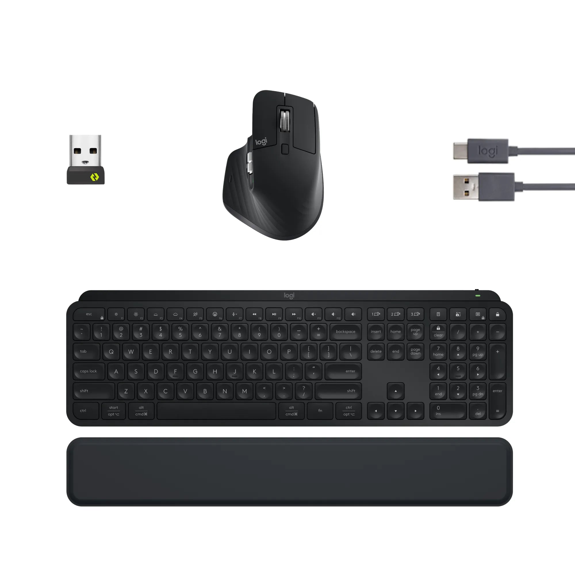 Logitech MX Keys S Combo, Wireless, RF Wireless + Bluetooth, Scissor key switch, QWERTY, LED, Graphite