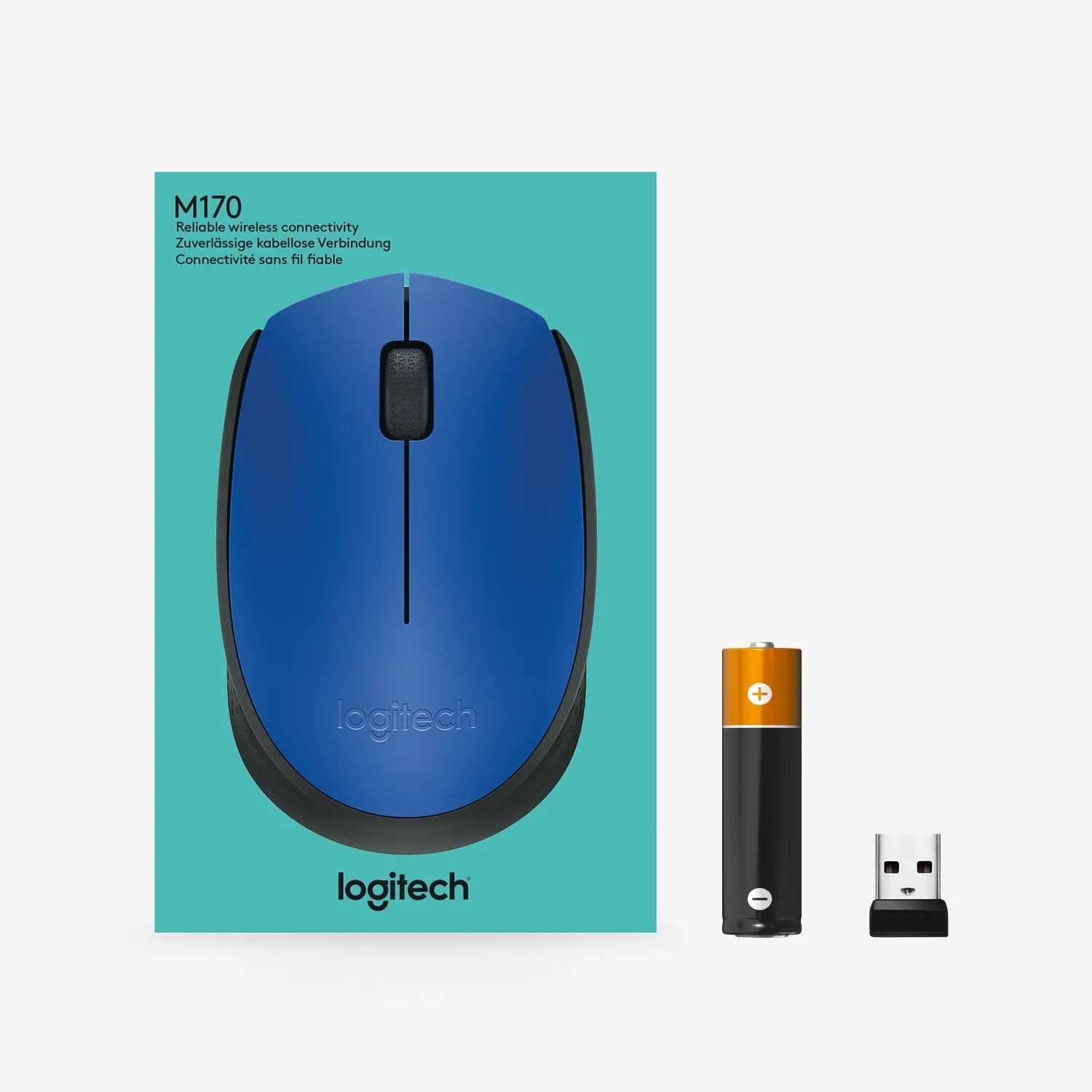 Logitech M170 Wireless Mouse, Ambidextrous, Optical, RF Wireless, 1000 DPI, Blue