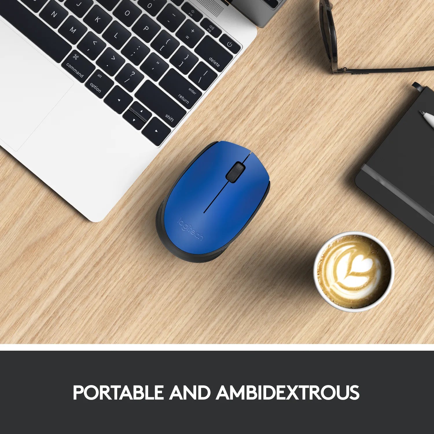 Logitech M170 Wireless Mouse, Ambidextrous, Optical, RF Wireless, 1000 DPI, Blue