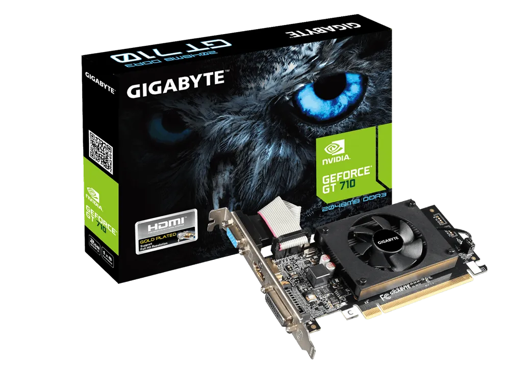 GIGABYTE GV-N710D3-2GL, GeForce GT 710, 2 GB, GDDR3, 64 bit, 4096 x 2160 pixels, PCI Express 2.0