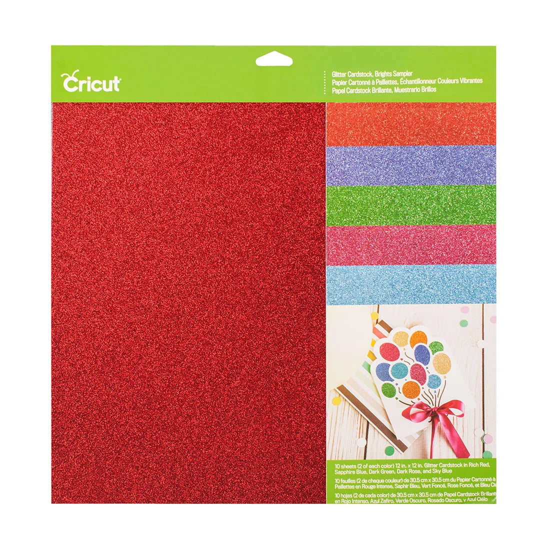 Cricut 2007757, Blue, Green, Light Blue, Red, Rose, Monochromatic, 118 g/m², Glitter, 305 mm, 305 mm