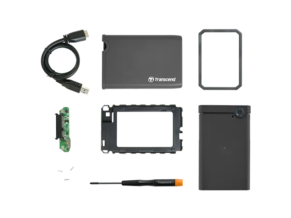 Transcend 2.5” SSD/HDD Enclosure Kit, HDD/SSD enclosure, 2.5", Serial ATA III, USB connectivity, Grey