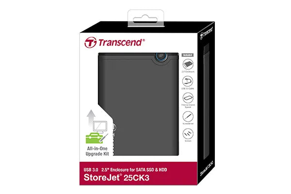 Transcend 2.5” SSD/HDD Enclosure Kit, HDD/SSD enclosure, 2.5", Serial ATA III, USB connectivity, Grey