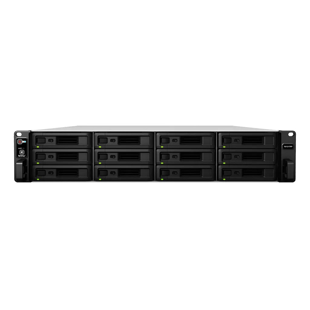 Synology RX1217RP, HDD,SSD, 168 TB, Serial ATA,Serial ATA II,Serial ATA III, 6 Gbit/s, Rack (2U), Black,Grey