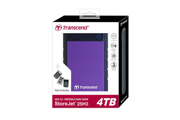 Transcend StoreJet 25H3 4TB Purple, 4 TB, 2.5", 3.2 Gen 1 (3.1 Gen 1), Black, Purple